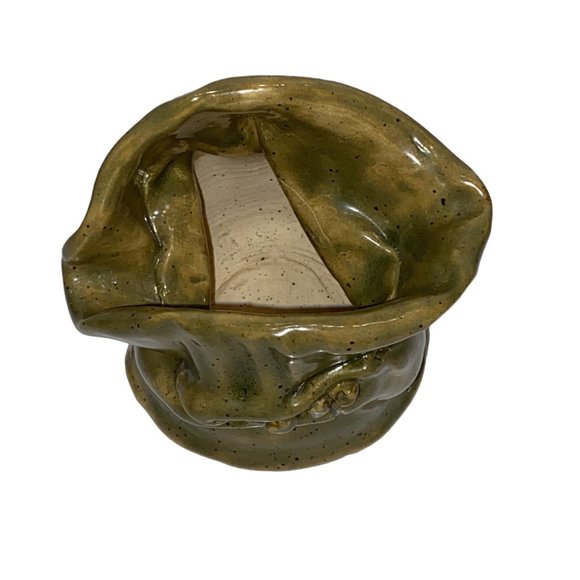 Weird Unusual and One of a Kind Pottery Vase Planter Green Glazed Eclectic - Picture 7 of 8